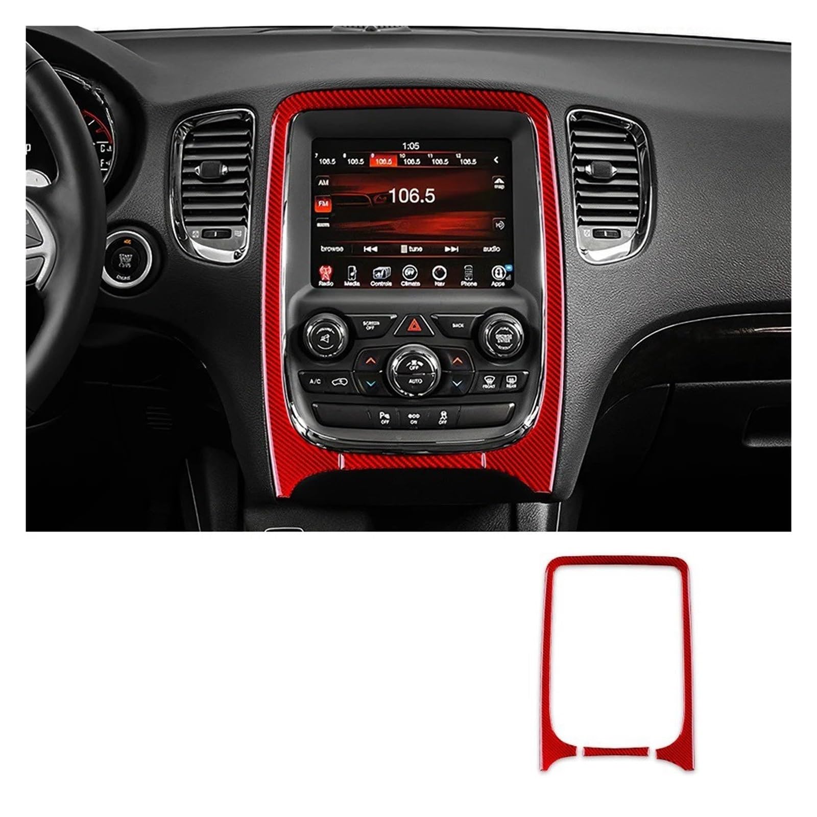 Interieur Zubehör Für Dodge Für Durango 2014 2015 2016 2017 2018 2019 2020 Carbon Fiber Zentrale Bedienfeld Navigation Auto Abdeckung Innen Trim Autozubehör(Red) von Amxaqjc