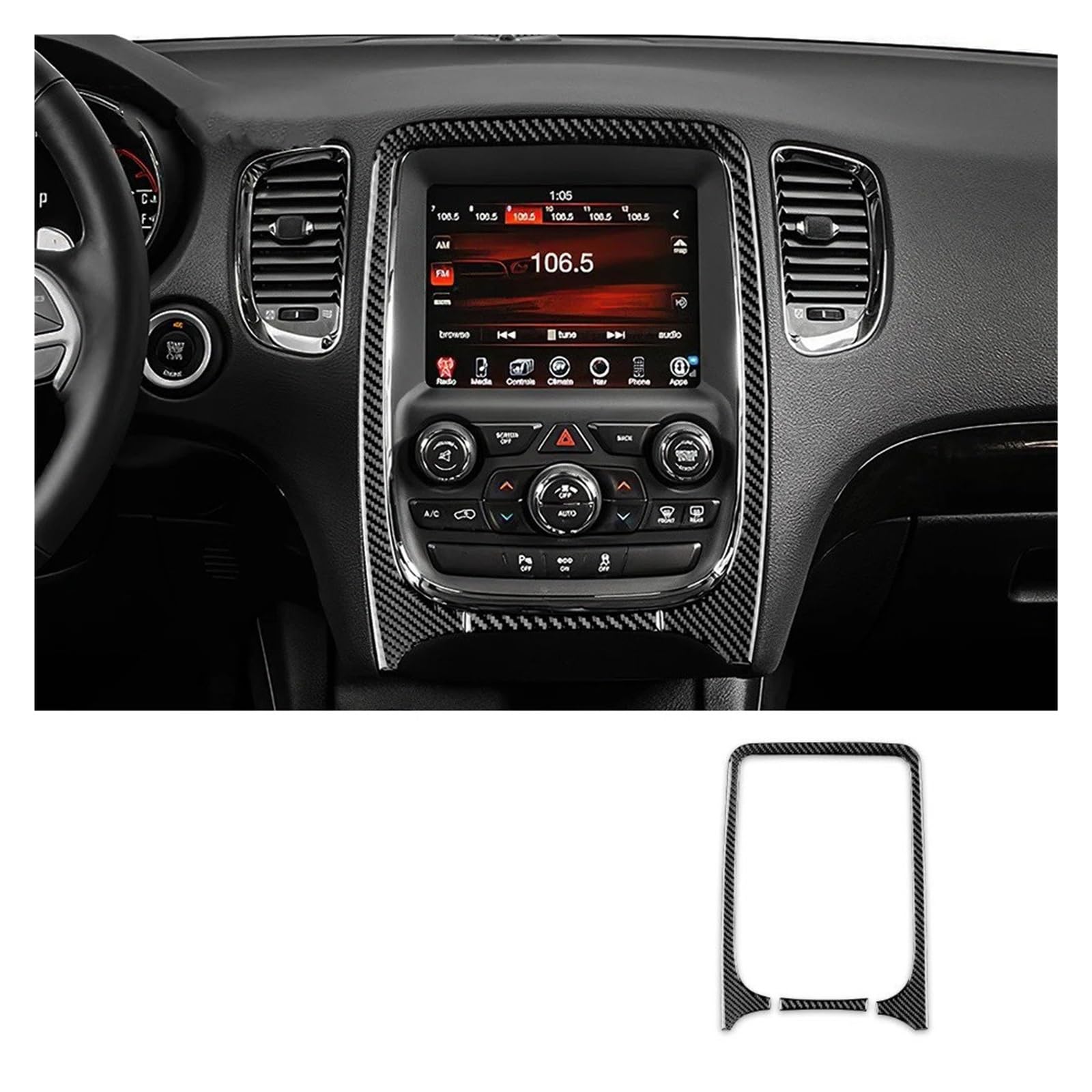 Interieur Zubehör Für Dodge Für Durango 2014 2015 2016 2017 2018 2019 2020 Carbon Fiber Zentrale Bedienfeld Navigation Auto Abdeckung Innen Trim Autozubehör(Schwarz) von Amxaqjc