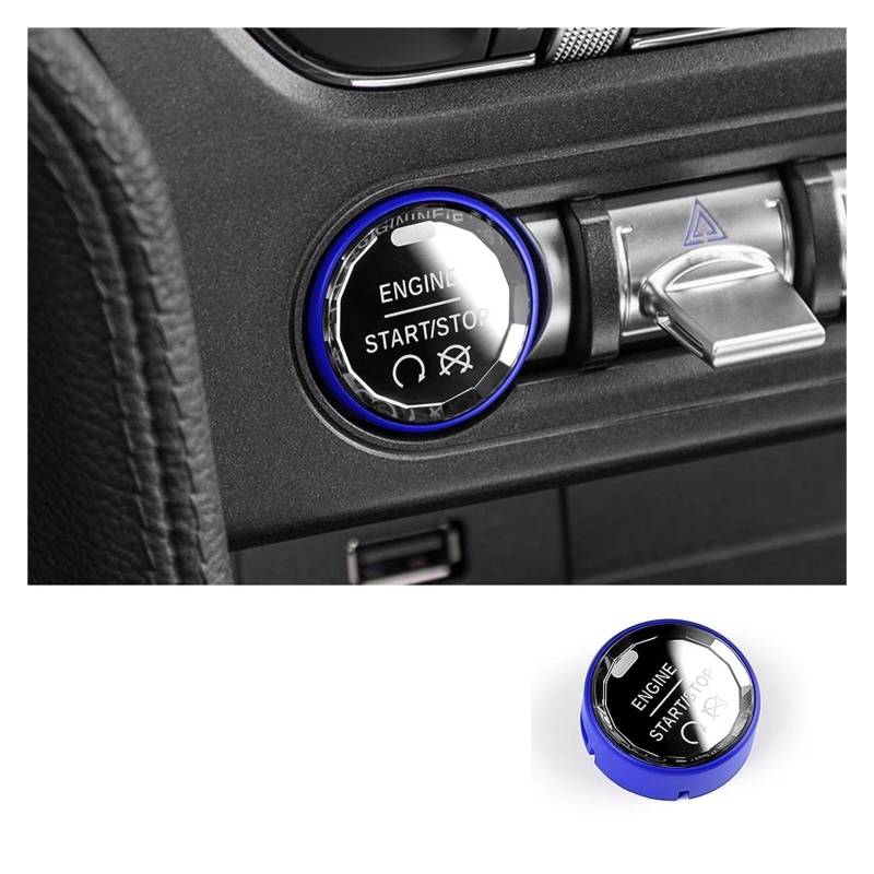 Interieur Zubehör Für Ford Für Mustang 2015 2016 2017 2018 2019 2020 2021 2022 2023 Auto Motor Start-Taste Ersetzen Zündung Abdeckung Autozubehör(Blue) von Amxaqjc