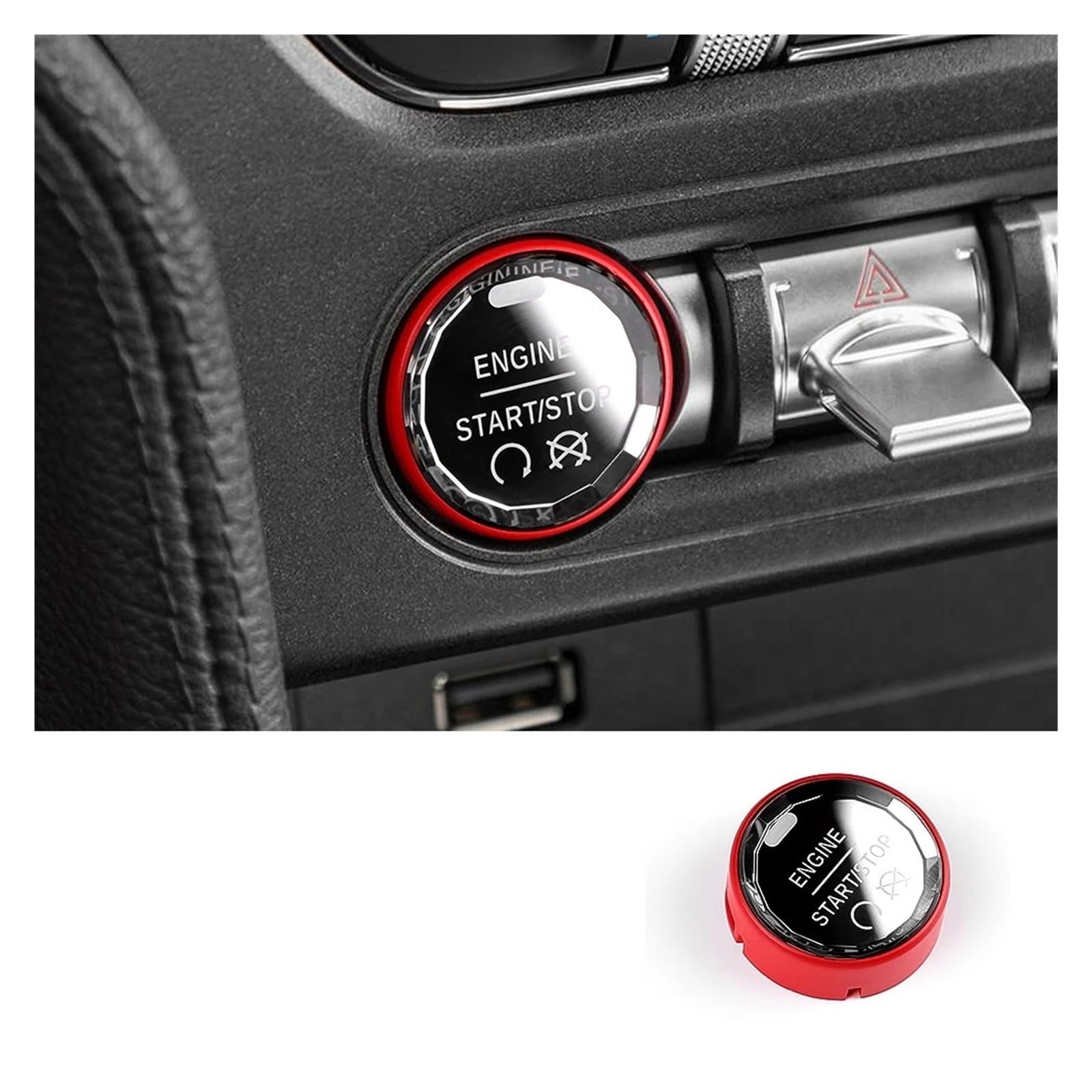 Interieur Zubehör Für Ford Für Mustang 2015 2016 2017 2018 2019 2020 2021 2022 2023 Auto Motor Start-Taste Ersetzen Zündung Abdeckung Autozubehör(Red Crystal) von Amxaqjc