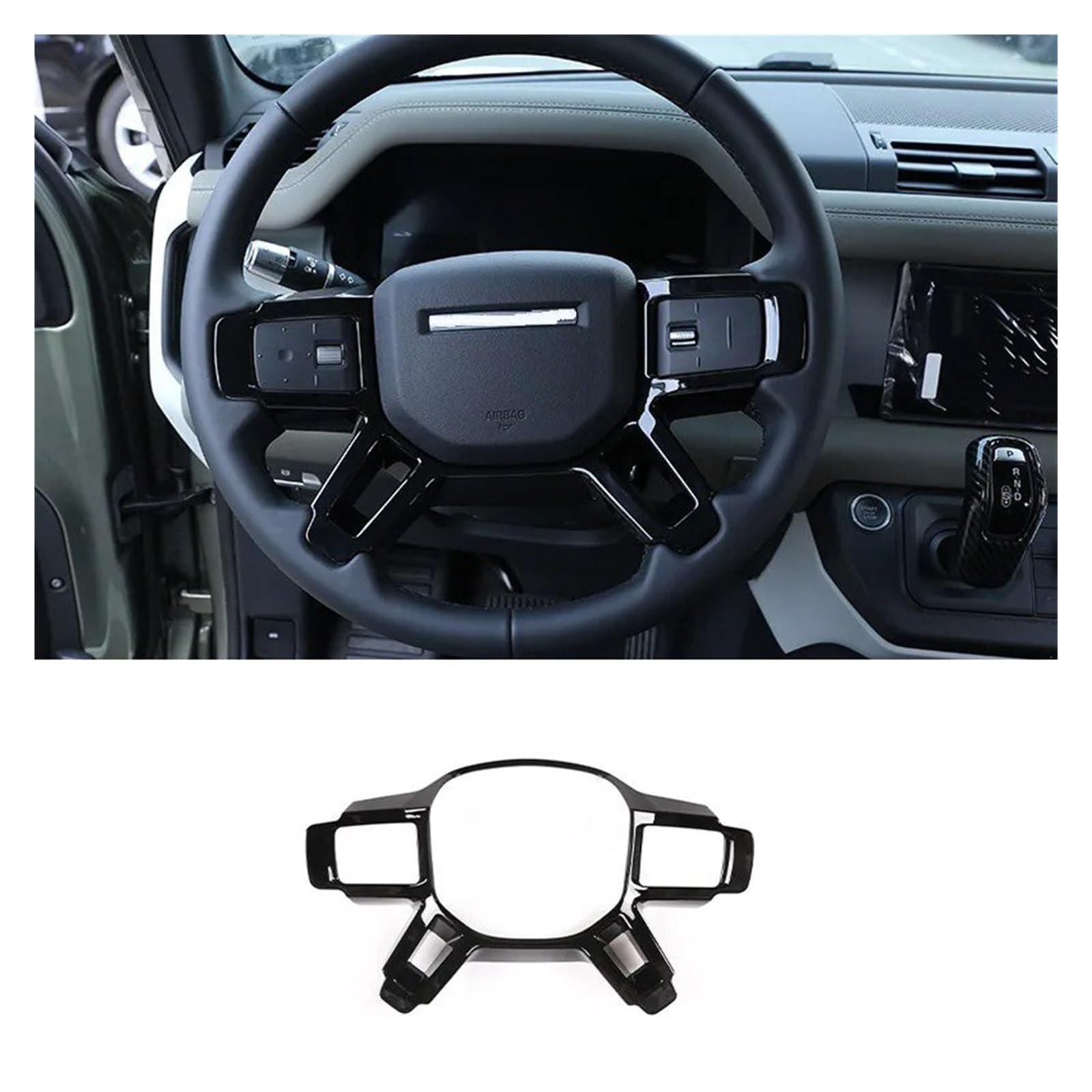 Interieur Zubehör Für Land Für Rover Für Defender 90 110 2020 2021 2022 2023 2024 Auto Lenkrad Dekorative Aufkleber Auto Zubehör Autozubehör(Schwarz) von Amxaqjc