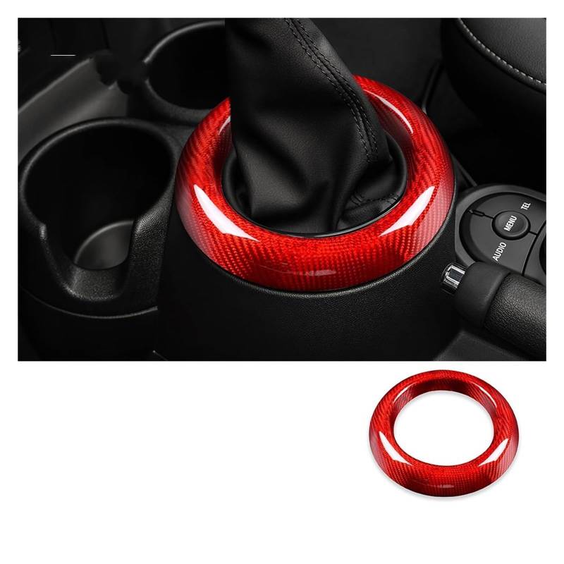 Interieur Zubehör Für Mini F54 F55 F56 F57 F60 2014-2022 Hartkohlefaser Auto Schalthebelmanschette Kreisring Innenverkleidungsabdeckung Autozubehör(Red) von Amxaqjc