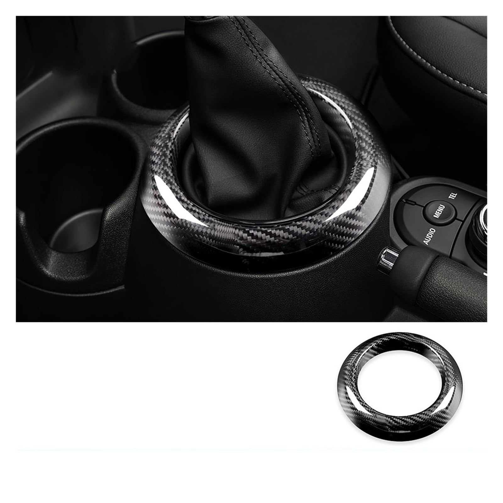 Interieur Zubehör Für Mini F54 F55 F56 F57 F60 2014-2022 Hartkohlefaser Auto Schalthebelmanschette Kreisring Innenverkleidungsabdeckung Autozubehör(Schwarz) von Amxaqjc