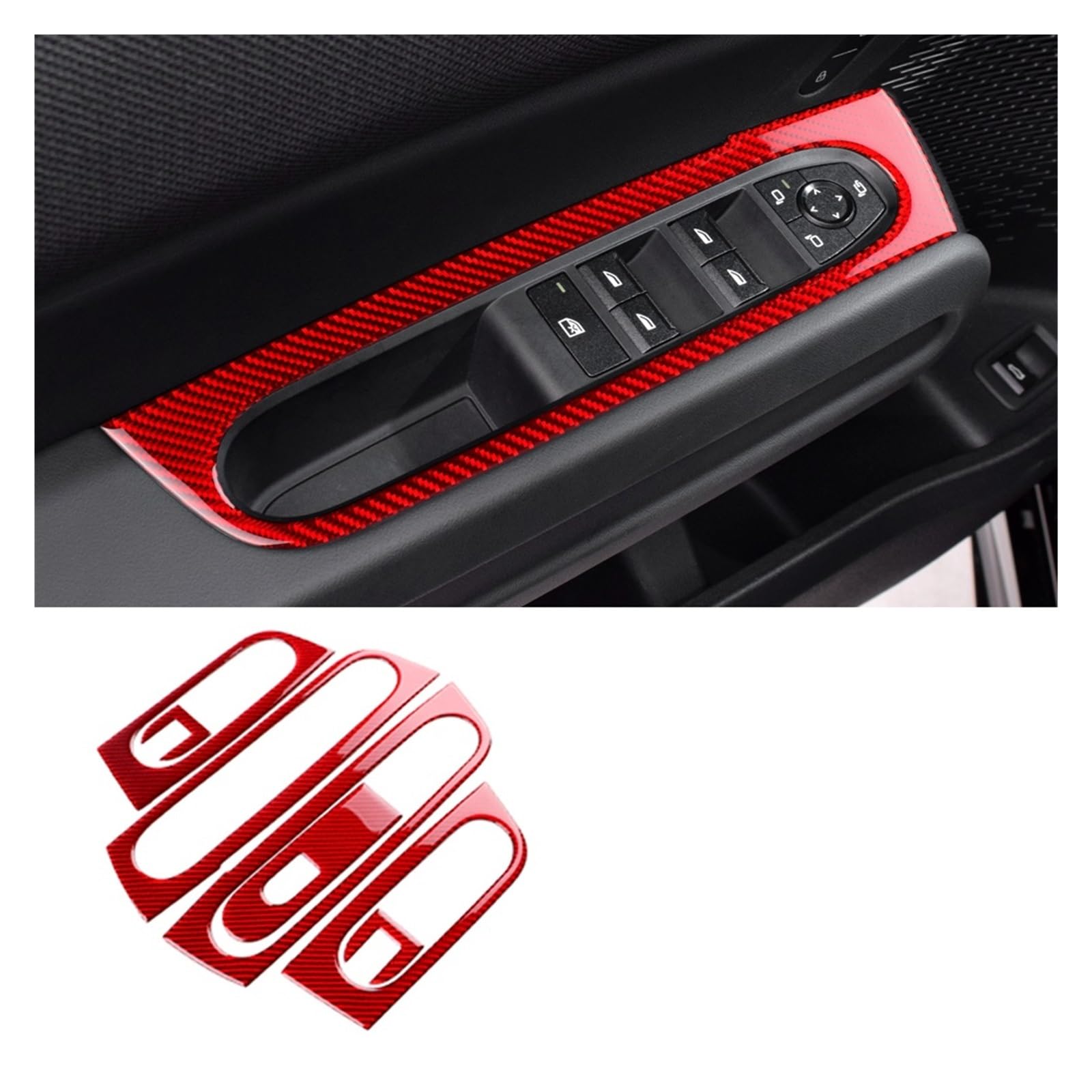 Interieur Zubehör Für Mini Für Countryman U25 2024 LHD RHD Autotür Fensterheber Schalterrahmen Innen Weiche Kohlefaser Aufkleber Panel Autozubehör(RED B) von Amxaqjc