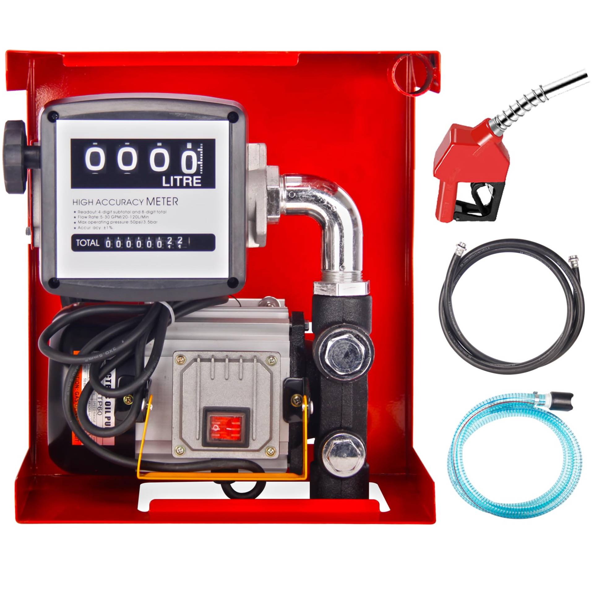 Selbstansaugende Ölpumpe, Dieselpumpe 230 V 550 W Selbstansaugende, Mobile Tankstellen 60L/Min mit 4m Schläuchen & Zapfpistole & Zählwerk, Kraftstoffpumpe für PKW, Tankwagen von Amy&Lucky