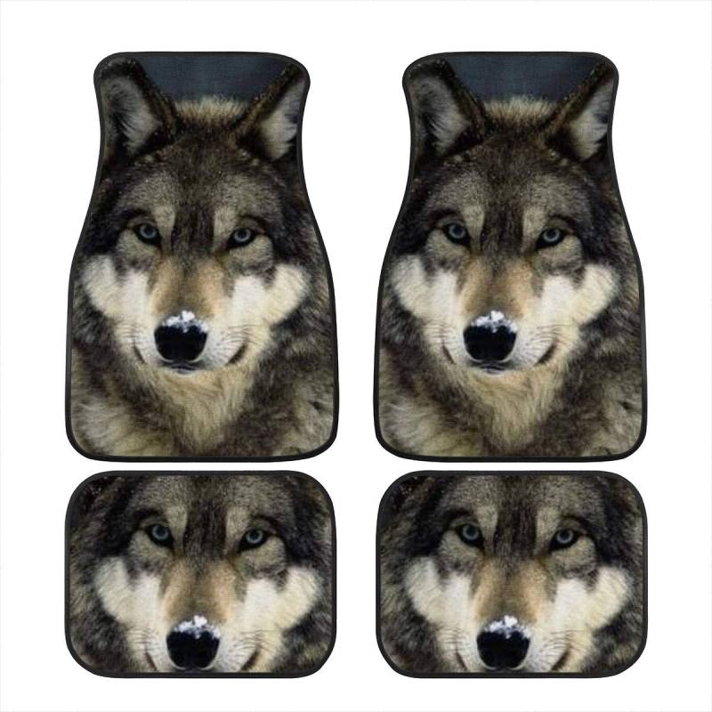 Amzbeauty Cool Wolf Print vorne & hinten Gummi Fußmatten für Auto SUV Van & LKW - Allwetterschutz Universal Fit von Amzbeauty