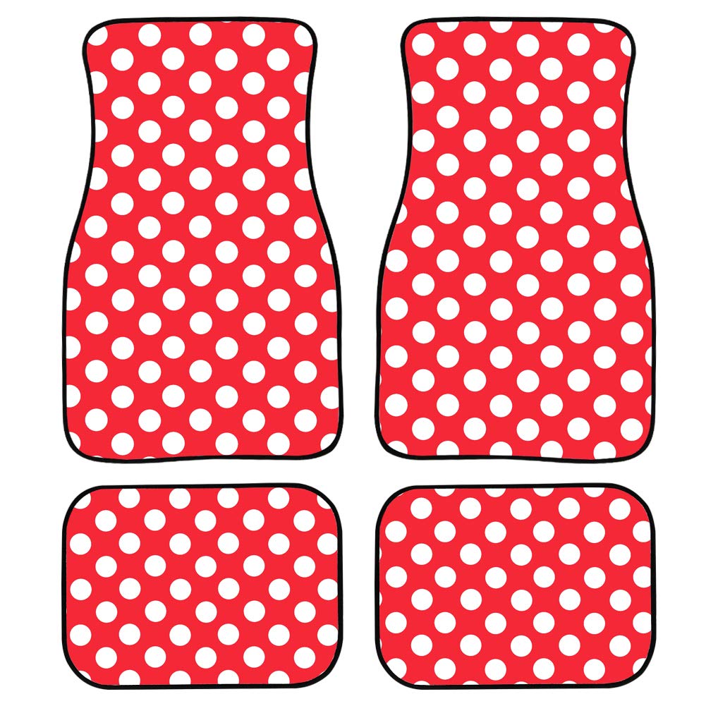 Amzbeauty Fashion Polka Dots Auto-Fußmatten (rot) 4-teilig Gummi-Unterseite Allwetter-Unterseite Universal vorne und hinten Automobil-Teppiche von Amzbeauty