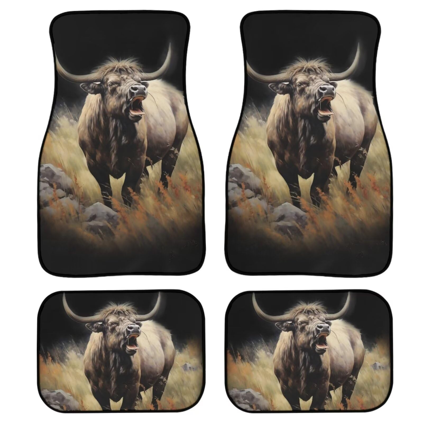 Amzbeauty Highland Cow Cow Auto-Fußmatten, individuelle universelle Passform, Auto-Dekoration, 4-teilig, vorne und hinten, Yak-Fußmatten von Amzbeauty