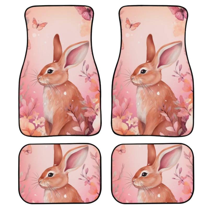 Amzbeauty Rabbit Bunny Automatten, komplettes Set, Allwetter-Gummi, vorne und hinten, Fußmatten für Autos, LKW, SUV, Automobil-Fußmatten von Amzbeauty