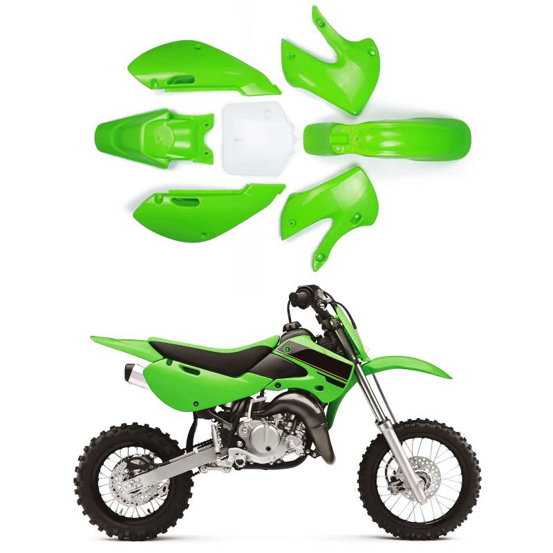 An Xin ABS Kunststoff Kotflügel Kit für KLX110 2002-2013 KX-65 2000-2013 DRZ-110 2003-2005 (Grün und Weiß) von An Xin