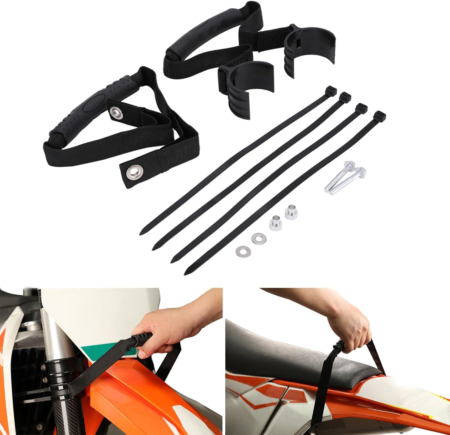 AnXin Dirt Bike Rettungsgurt mit Kunststoffarmlehne vorne hinten Zuggurt Zugschlinge Gurtset Universal für EXC EXCF XCF XCFW SXF XCW Off-Road Dirt Bike Enduro Schwarz von AnXin