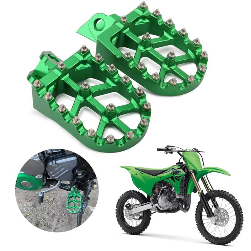 Fußrasten Motorrad, Pit Bike fußstütze für KX65 2000-2024, KX80 1998-2000, KX85 2001-2024, KX100 1998-2020, KX112 2022-2024, RM65 2003-2005, RM100 2003, KLX140 2008-2024, KLX140L 2008-2024, Grün von AnXin