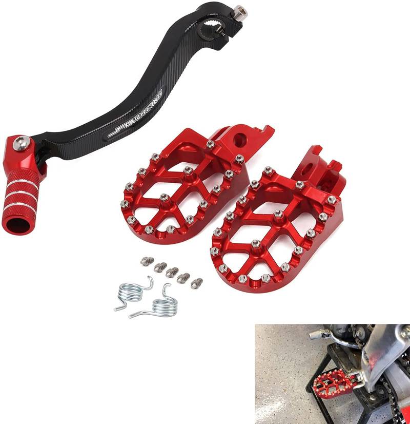 Motorrad-Fußrasten, Fußrasten, Pedal + klappbarer Schalthebel, CNC-Aluminium, Kombi-Sets für CRF250R CRF 250R 250 2010-2015 10-15 2011 2012 2013 2014 Dirt Bike – Rot von AnXin