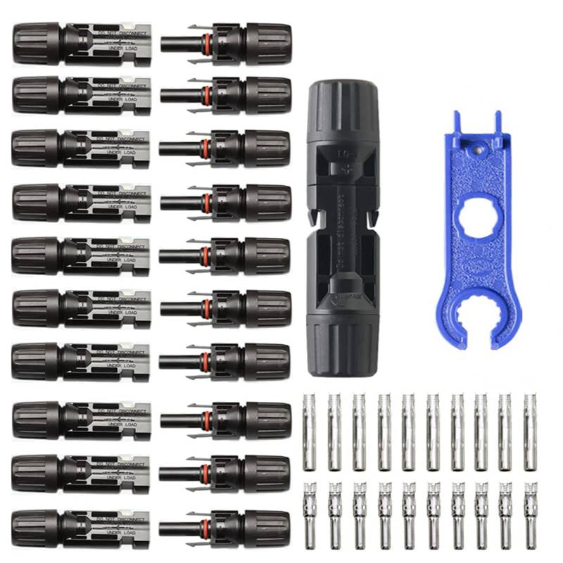 10 Paar Schwarz MC4-Stecker, mit 1 Schraubenschlüssel, Männlich weiblich, Wasserdicht, PV Solarstecker Kompatibel, 6 mm²-4 mm² Stecker Solarsystem von AnaTI