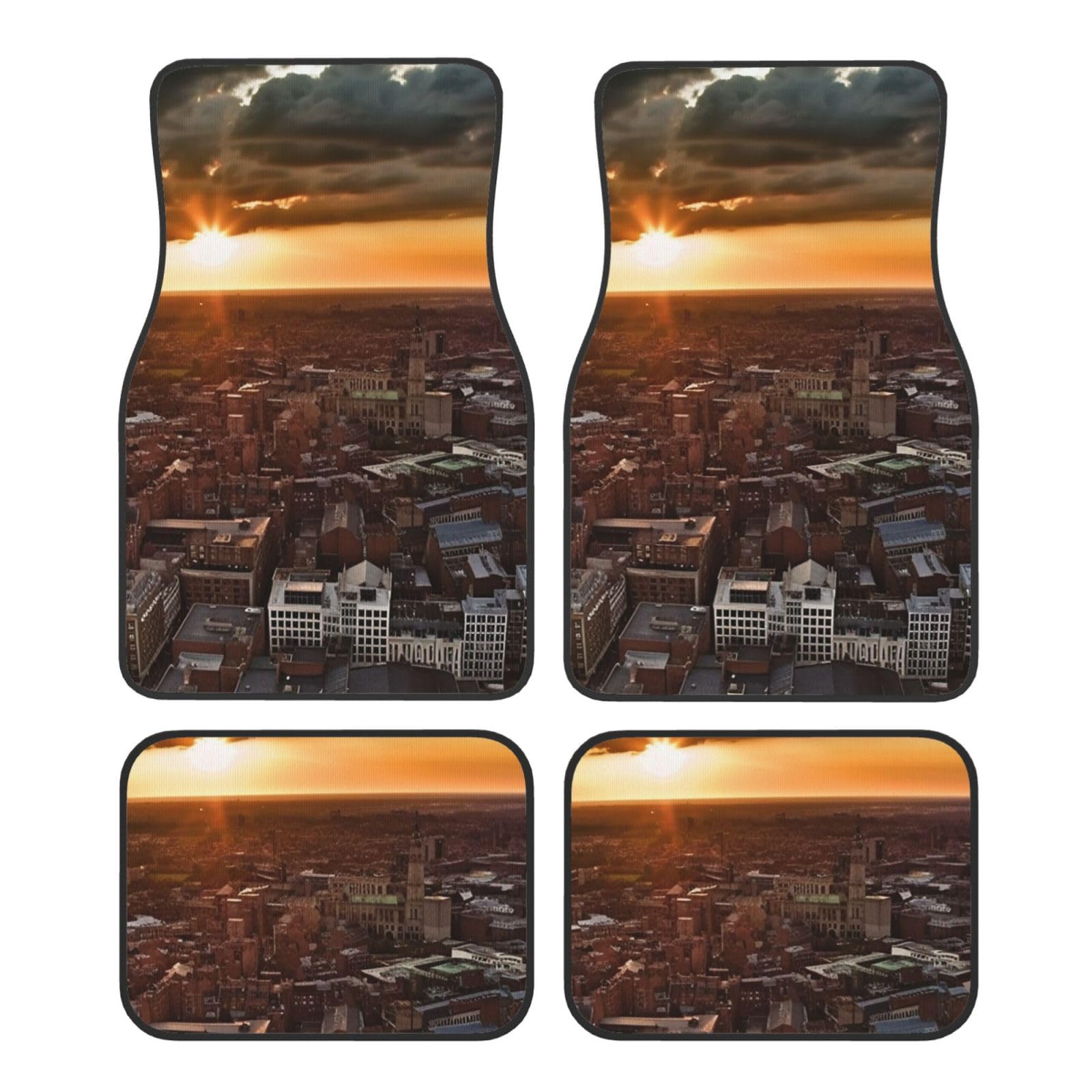 Auto-Fußmatten mit Sonnenuntergangsbild von York City, 4-teilig, universelle Auto-Fußmatten, Automatten-Set mit Sonnenuntergangsbild von York City, Gummifußmatten für Autos, rutschfeste Auto-Fußpolste von Anceky