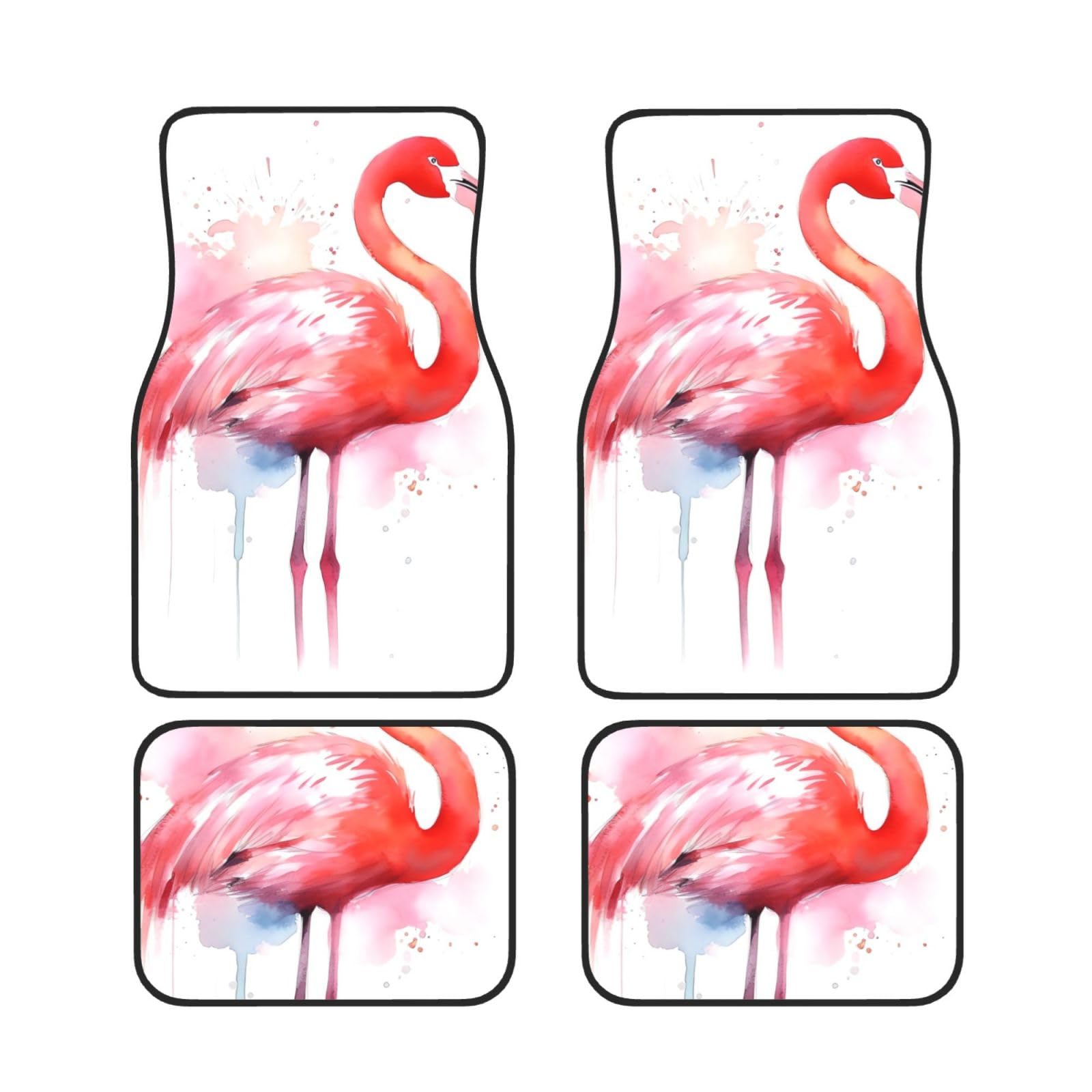 Auto-Fußmatten mit rosa Flamingo-Aquarell, 4-teilig, universelle Auto-Fußmatten, rosa Flamingo-Aquarell-Automatten-Set, Gummi-Fußmatten für Autos, rutschfeste Auto-Fußpolster, Auto-Teppich-Dekor, Fers von Anceky