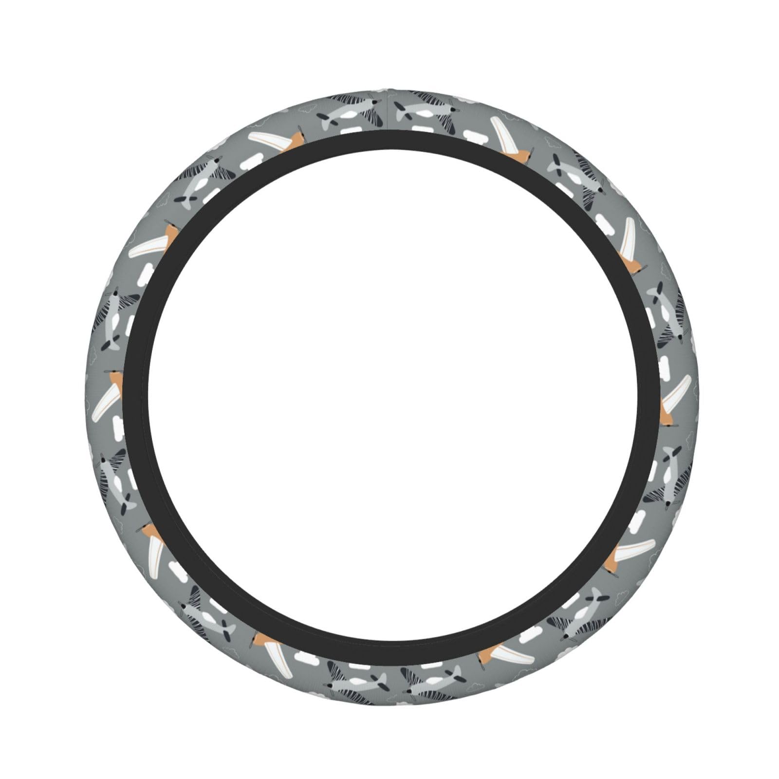 Grauer Lenkradbezug mit Flugzeugmotiv fürs Auto, verbesserter Schutz für LKWs, dick, strapazierfähig, weich, universell, 15 Zoll, rutschfeste Neopren-Auto-Innenausstattung für diverse Autos für Männer von Anceky