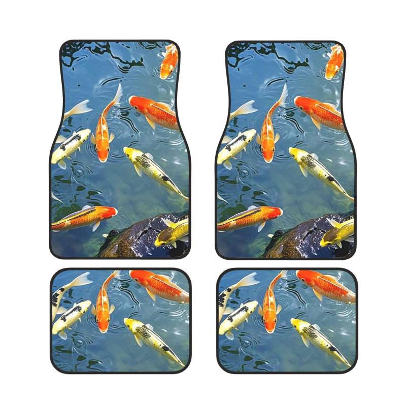 Japan Fancy Carp Fishes3 Auto-Fußmatten, 4-teilig, universelle Auto-Fußmatten, Japan Fancy Carp Fishes3 Autoteppich-Set, Gummifußmatten für Autos, rutschfeste Auto-Fußpolster, Auto-Teppich-Dekor, Fers von Anceky