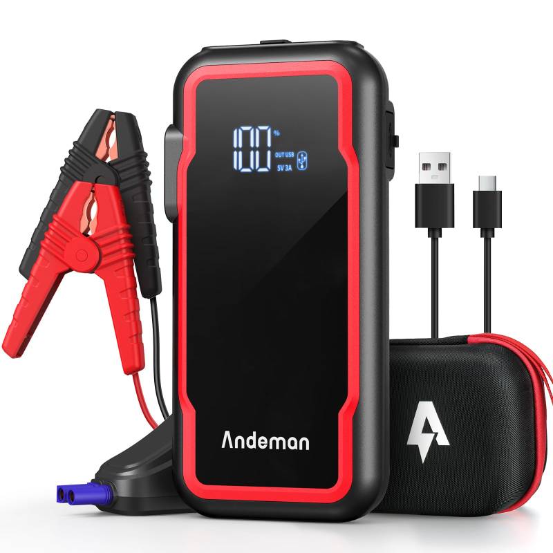 20000 mAh Starthilfe Powerbank 3000A Spitzstrom,12V Tragbare Auto Starthilfe für 9 l Benzin & 7 l Dieselmotor, Powerbank-Netzteil mit Schnellladeanschlüssen Typ C von Andeman