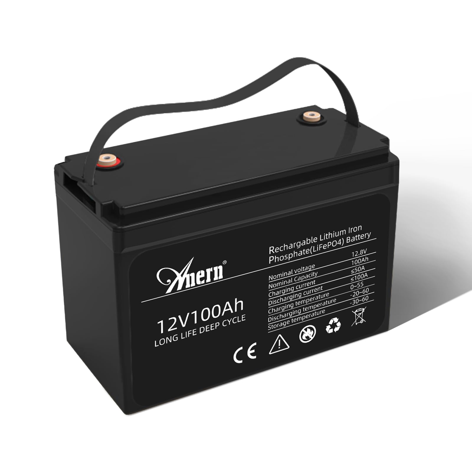 Anern LiFePO4 100Ah 12.8V Batterie 1280Wh Lithium Akku 12V Eingebautes BMS, über 6000+ Zyklen, Unterstützung in Serie/Parallelschaltung, Perfekter Ersatz für Blei-Säure für Wohnmobile, Solaranlage von Anern