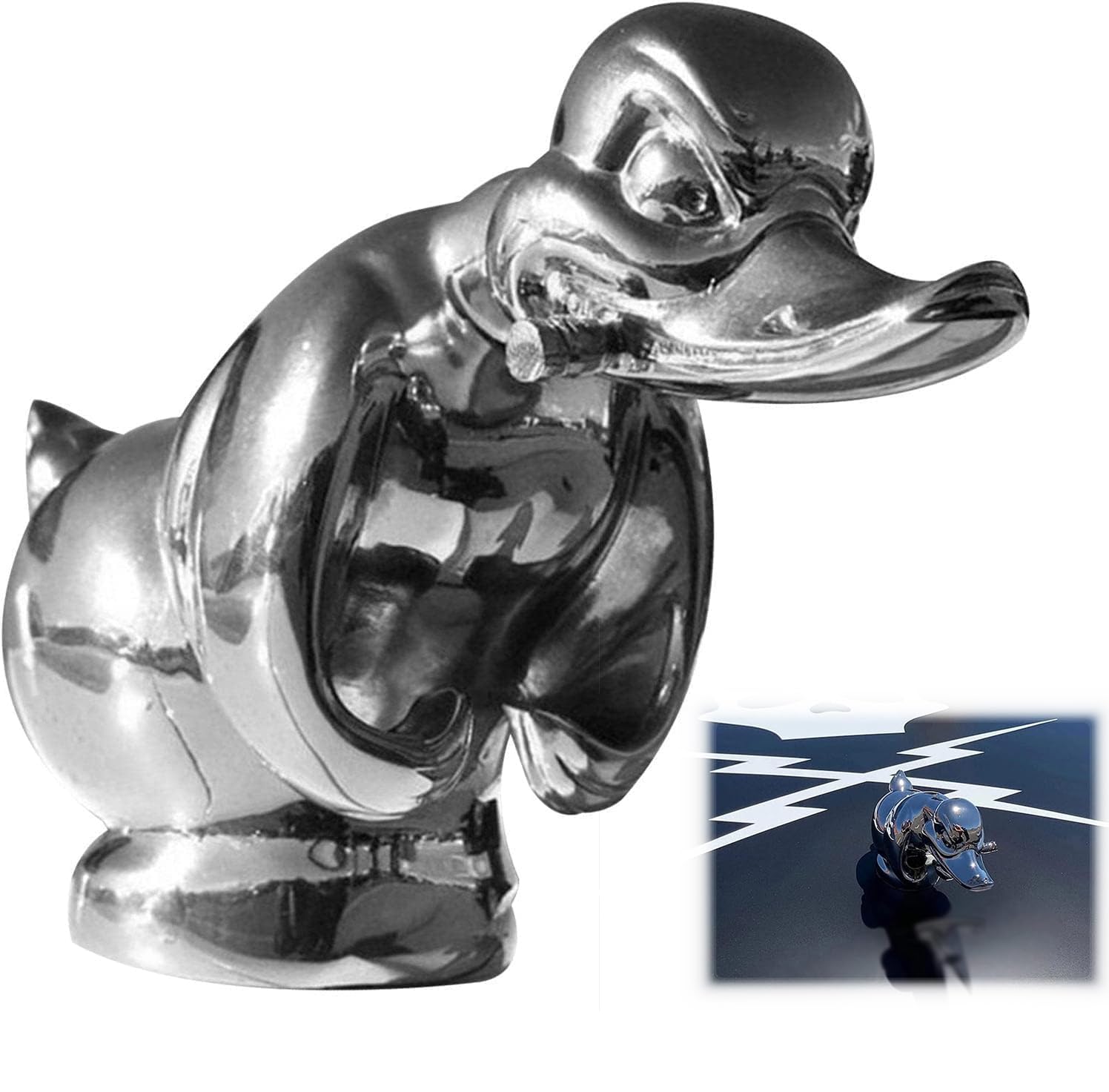 Angry Rubber Duck Hood Ornament,Angry Rubber Duck Kühlerfigur|,3D Funny Ornament Auto Motorhaube Ornament,Wütende Gummiente Kühlerfigur für Autodekorationen Bar, Pub, Club, Wanddekoration (Silber) von Angaekkot