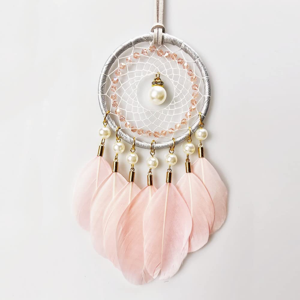 Traumfänger Autospiegel Anhänger Auto Anhänger, Dreamcatcher Auto Innenspiegel Anhänger, Auto Zubehör zum aufhängen, Auto Rückspiegel Ornament, Auto Aufhänger für Frauen (Rosa) von Anjien