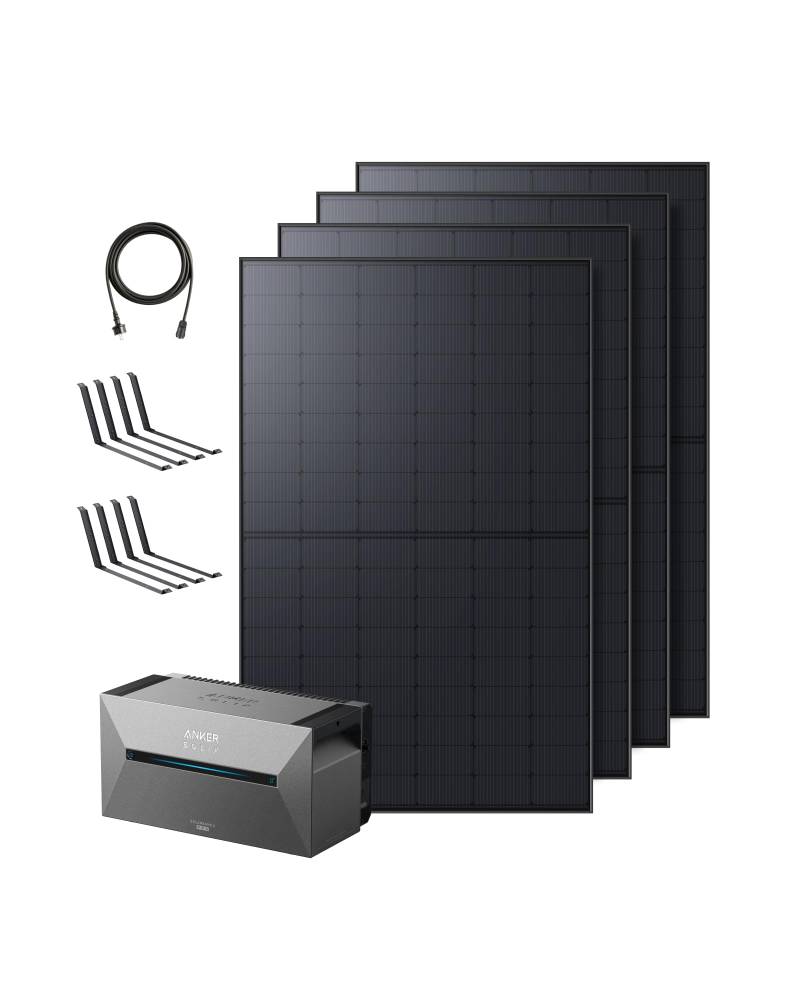 Anker SOLIX Balkonkraftwerk mit Speicher (1740W | 1600Wh), Solarbank 2 E1600 Pro (1600Wh), 4× RS40T Bifaziales Solarpanel (435W), Typ-N Bifaziales Solarpanel, Halterung, 4 MPPT, 1000W AC, Plug&Play von Anker