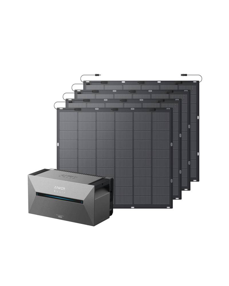 Anker SOLIX Balkonkraftwerk mit Speicher (900W | 1600Wh), Solarbank 2 E1600 Pro (1600Wh), 4× FS20 Solarpanel(225W), 213° Biegung, 4 MPPT, Plug&Play, Flexibles, Sehr einfache Installation von Anker