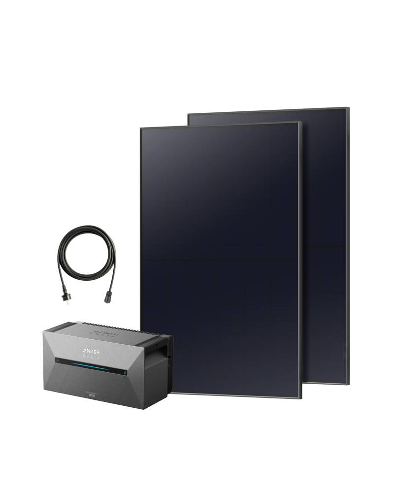 Anker SOLIX Balkonkraftwerk mit Speicher (910W | 1600Wh), Solarbank 2 E1600 Plus 1600Wh Speicher für Balkonkraftwerk, 2× RS40P IBC Solarpanel (455W), 2 MPPT, 1000W AC, Plug&Play von Anker