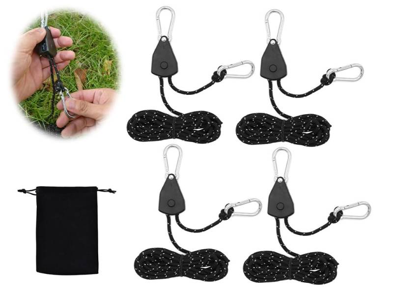 Anlising 4PCS Reflektierend Abspannseile Seil, Seil Ratsche Zeltschnur Leuchtend, Einstellbare Ratsche Seil, Einstellbare Nylon Schnurspanner, Ratchet Hanger, für Camping Draußen Zelte Zubehör(4MM,4M) von Anlising