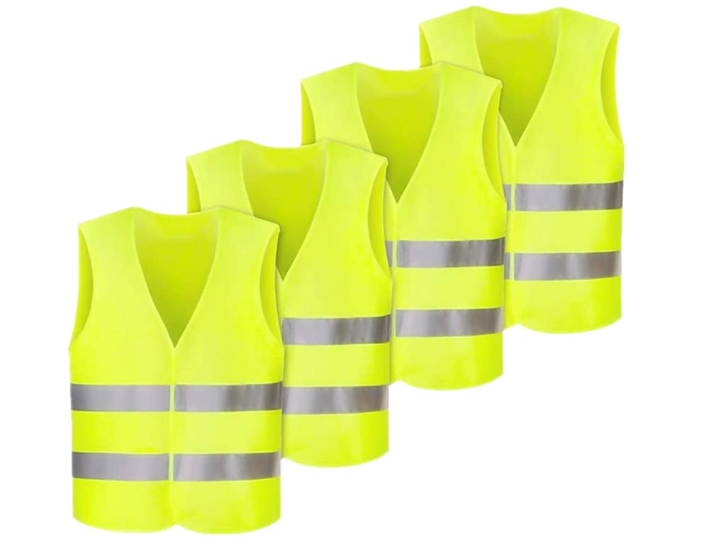 Anlisng Warnweste, 4PCS Gelb Reflektierende Sicherheitswesten, 360 Grad Reflektierenden Streifen Weste, Neon Gelb Reflektierend Warnweste, Auto Reflektorweste, für Fahrern, Arbeitskräften, Erwachsene von Anlising