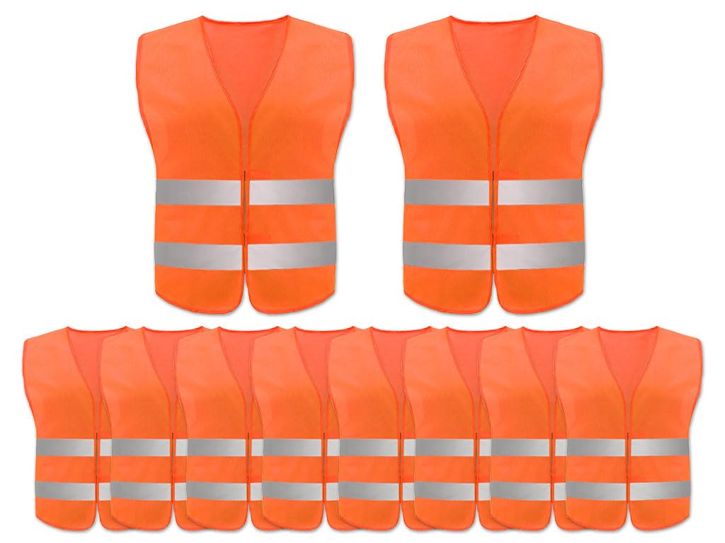 Anlising Warnweste,10PCS Orange Reflektierende Sicherheitswesten,360 Grad Reflektierenden Streifen Weste, Auto Reflektorweste,Neon Orange Reflektierend Warnweste, für Fahrern,Arbeitskräften,Erwachsene von Anlising