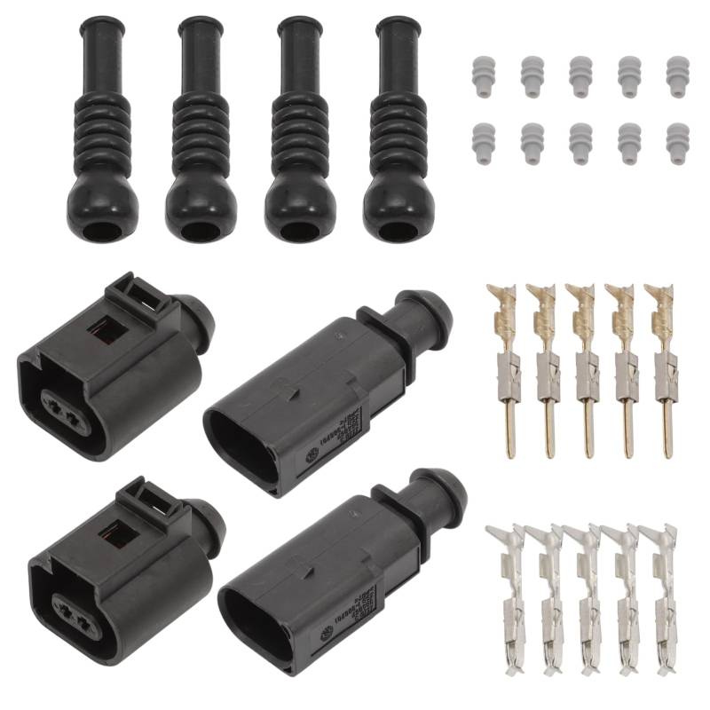 Anlseiod 1J0973802 Anlseiod 2-polig Männliche Weibliche Kabelbaumstecker Anschlüsse mit Klemmen und Dichtungen kompatibel mit S-koda V-W Audi A1 A3 Seat auto Stecker-Buchsen Anschluss kit A8 1J0973702 von Anlseiod