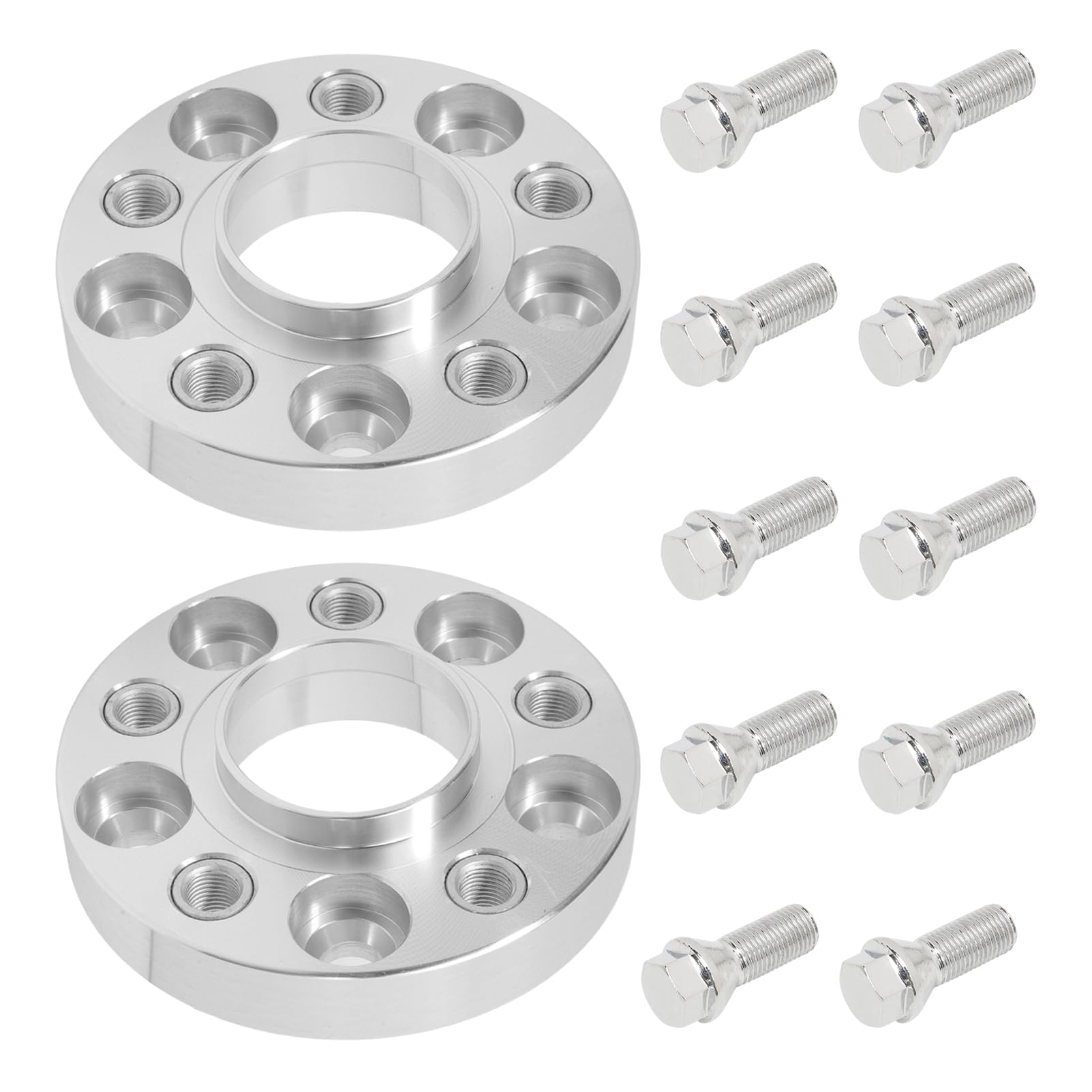 Anlseiod S90-7-20-016-B 2 Silberne Spurverbreiterungen (mit Stufen) A6 Avant (4G5, 4GD, C7) (05/2011-) + 10 Schrauben (20 mm 5-112-66,6 M14*1,5) silberne Kegelschraube 47 mm für audi vw skoda Mercedes von Anlseiod