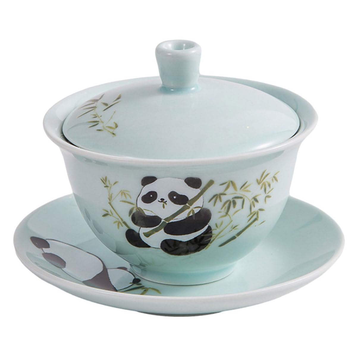 Anneome 1 Set Ästhetische Teetasse, Chinesische Keramik-teetasse, Panda-Tasse, Kawaii-tassen-Set, Traditioneller Stil, Teetasse Mit Deckel Und Untertasse Für Den Heim- Oder Bürogebrauch von Anneome