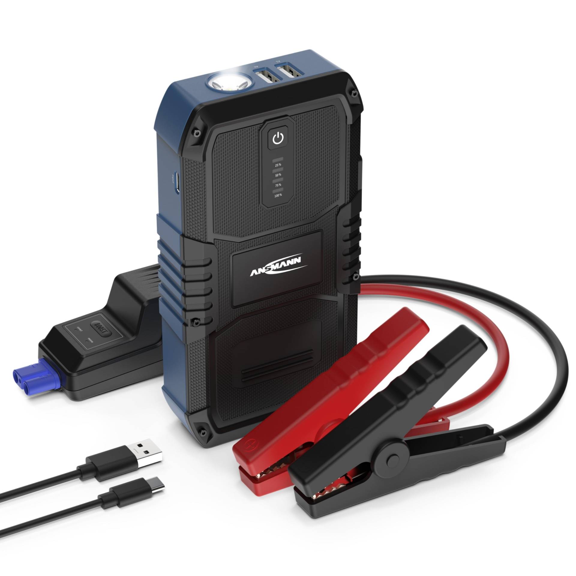 ANSMANN Starthilfe-Powerbank, 1500A, 12V Fahrzeugbatterien, kompakte Starter-Powerbank für Auto, Motorrad & Boot, mit Taschenlampe, 6L Benzin 3L Diesel von Ansmann