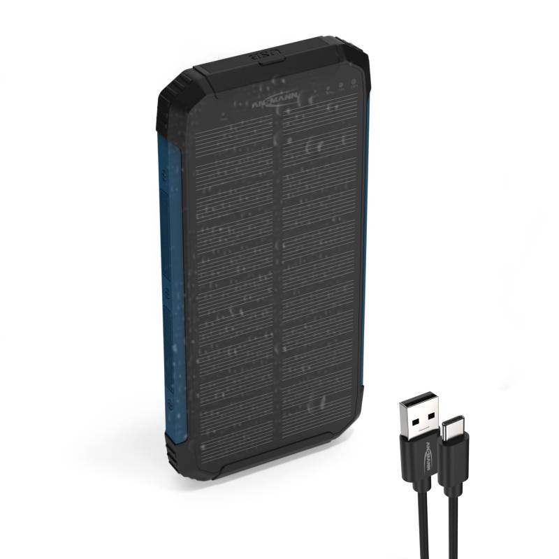 ANSMANN Solar Powerbank 10000 mAh, Outdoor Ladegerät Wireless, mit Solarpanel & Taschenlampe, 2 USB-A Ausgänge, USB-C Eingang, Smartphones, Tablets & mehr von Ansmann