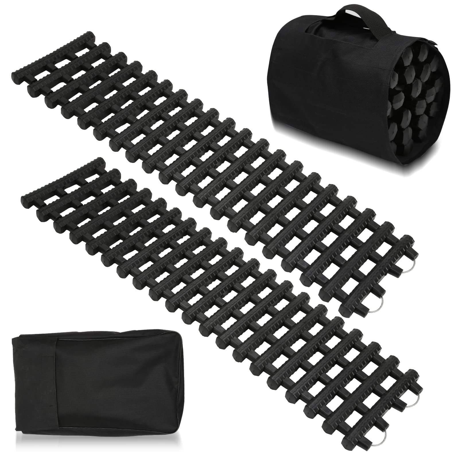 Ansobea 2er-Set Auto Anfahrhilfe, 80 x 21 cm Traktionshilfe, Schwerlast Gummi Traktionsmatte, Anfahrtshilfe Set mit Tragetasche, Offroad Anfahrmatte Sandblech für Schnee, EIS, Schlamm von Ansobea