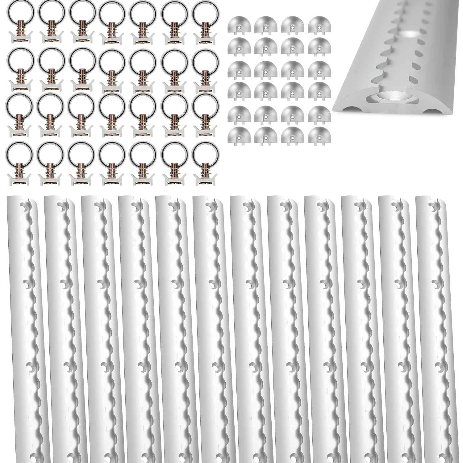 Ansobea Airlineschiene 12x1 m Aluminium,Zurrschienen Runde Halbrunde Form,Airlineschienen Set mit 30 Airlineschienen-Fitting-Ring 24 Airlineschiene Endkappe,für Wohnmobile und LKW,Silber von Ansobea