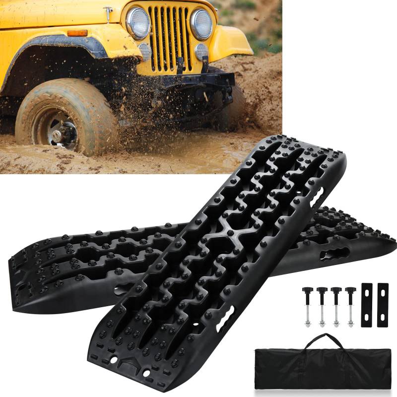 Ansobea Anfahrhilfe Traktionsmatte Offroad,2 Stück Recovery Board Tracks Mats,Traktionsplatten mit Aufbewahrungstasche, Gripmatte Sand Schnee,für Geländewagen PKW LKW von Ansobea