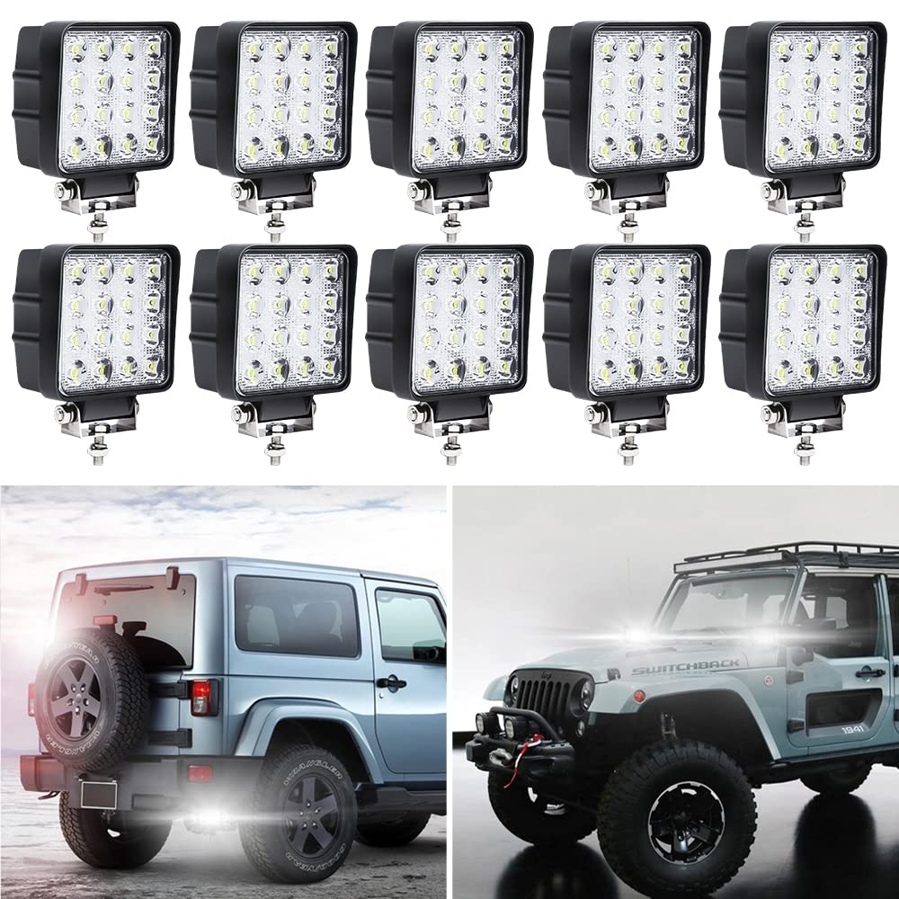 Ansobea LED Arbeitsscheinwerfer 10x 48W Scheinwerfer LED Auto Zusatzscheinwerfer 12v Offroad Strahler Arbeitslicht für Traktor LKW Wasserdicht IP67 6500K von Ansobea