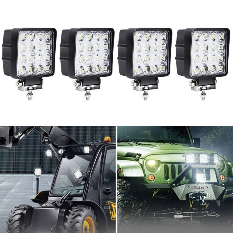 Ansobea LED Arbeitsscheinwerfer 4 Stück 48W Scheinwerfer LED Auto Zusatzscheinwerfer 12v Offroad Strahler Arbeitslicht für Traktor LKW Wasserdicht IP67 6500K von Ansobea