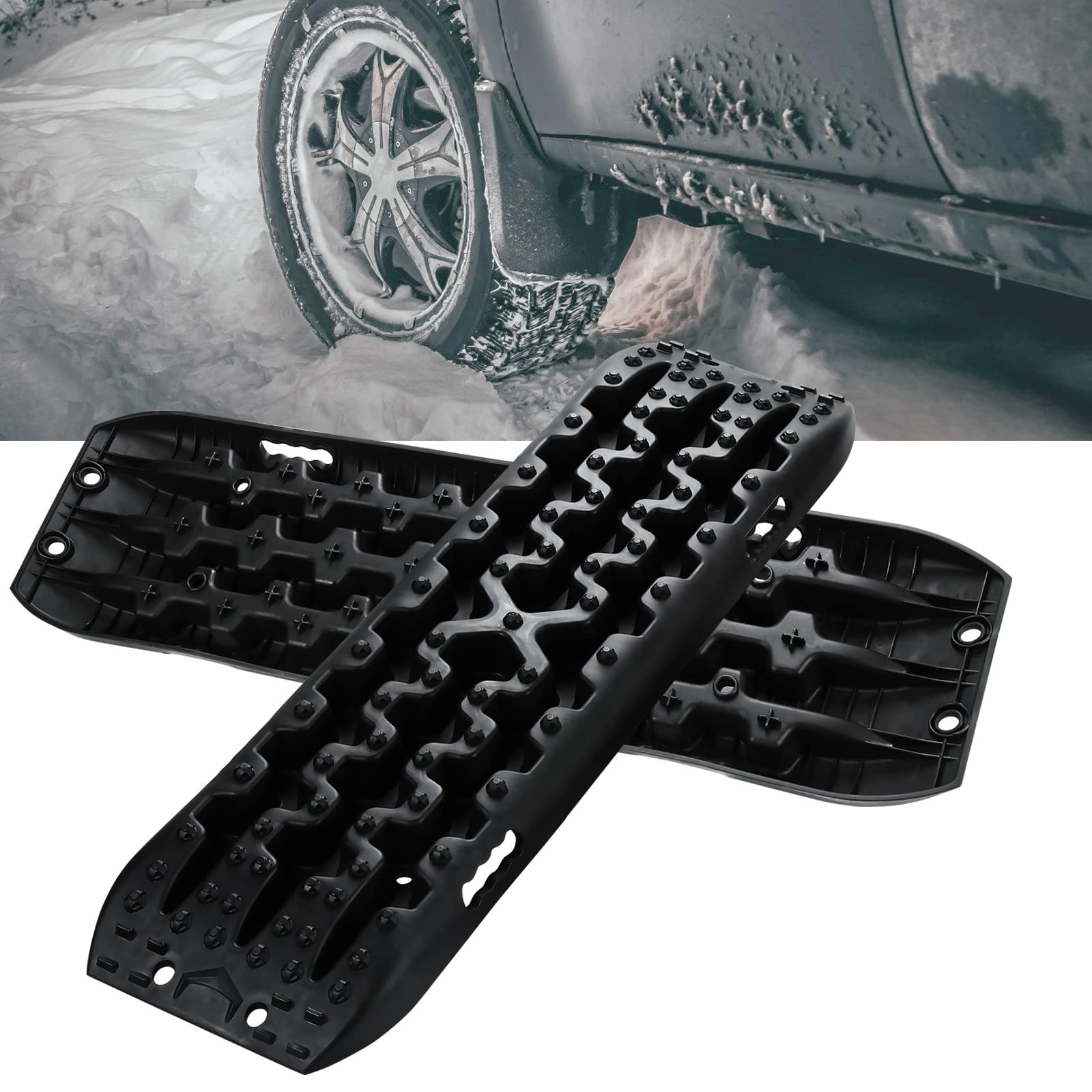 Ansobea Recovery Board Offroad Tracks Anfahrhilfe,Gripmatte, Schlamm Schnee Sand Sandbleche Traktionsmatte,mit Aufbewahrungstasche,10T Last,Reifenleiter für PKW LKW Geländewagen von Ansobea