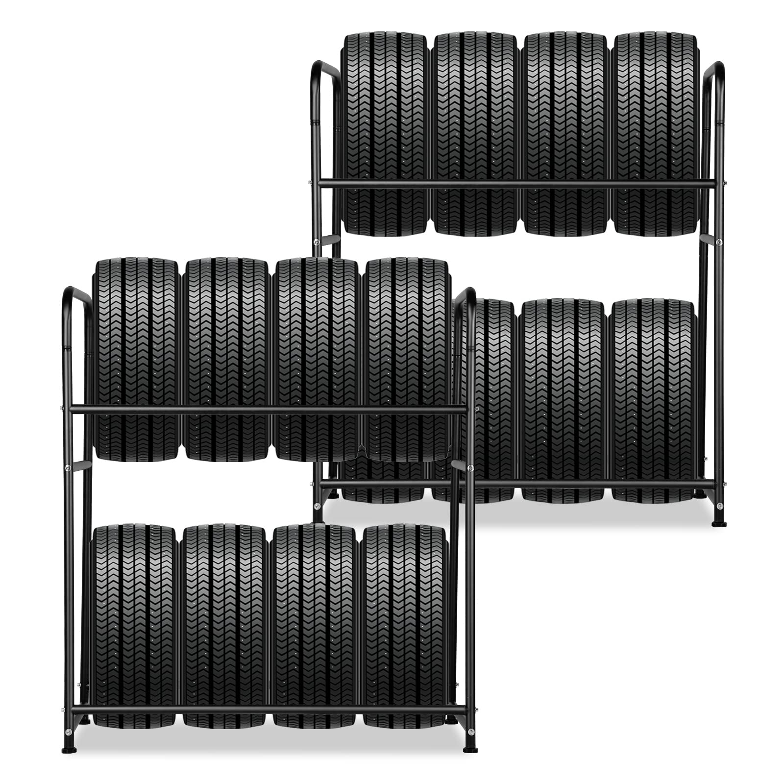 Ansobea Reifenregal 8 Reifen, 2X Reifenständer 107 x 46 x 117cm,Felgenbaum für Autoreifen Ladekapazität 180kg,Felgenregal mit Reifenschutzhülle,Höhenverstellung Lagerregale,für Keller Werkstatt von Ansobea