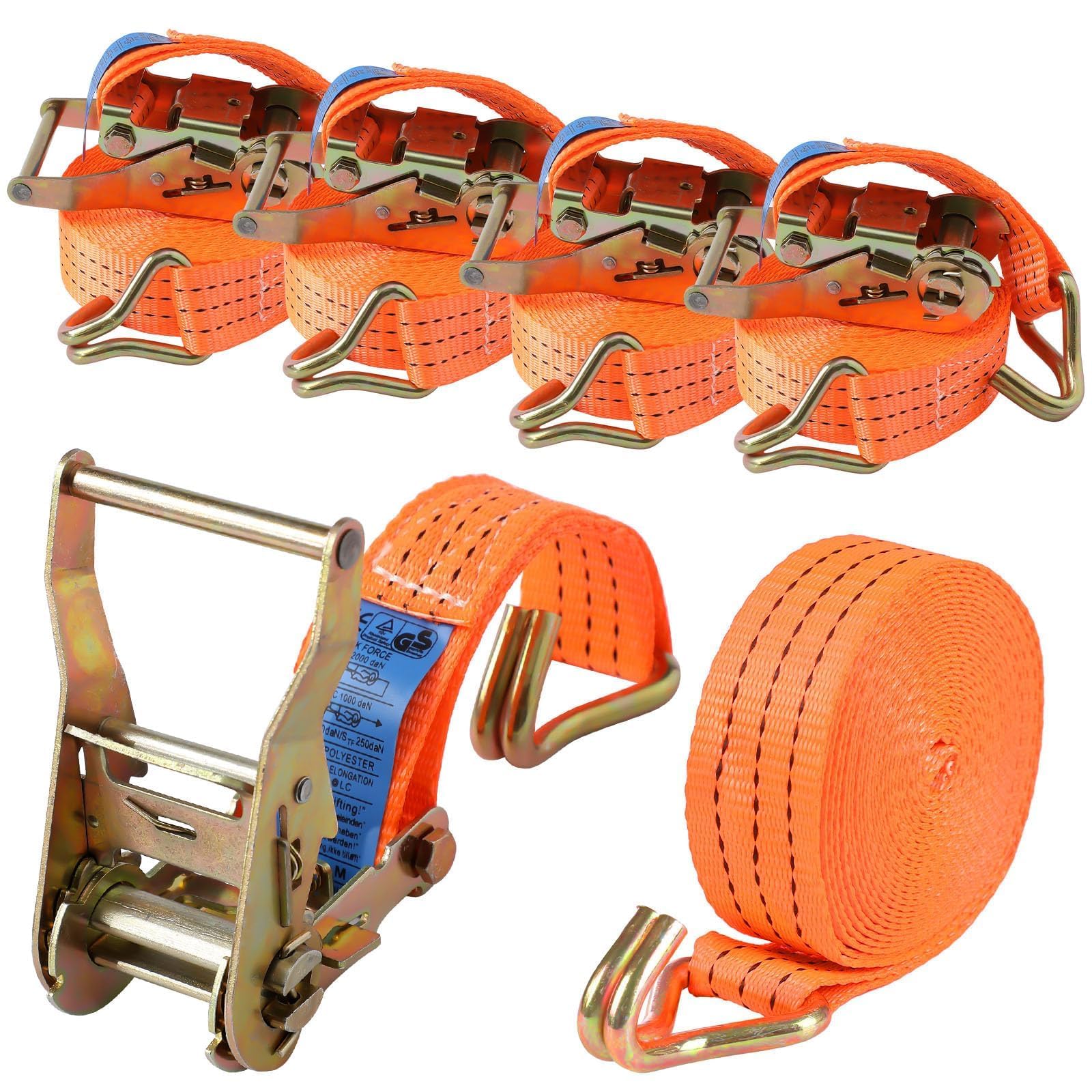 12 Stück Spanngurte mit Haken Ratsche in 4m 1000kg 1T Zweiteilig 25 mm Ratschengurt Zurrgurte 2204lb Break Strength für Ladungssicherung TÜV/GS Zertifiziert (Orange) von Anttyscar