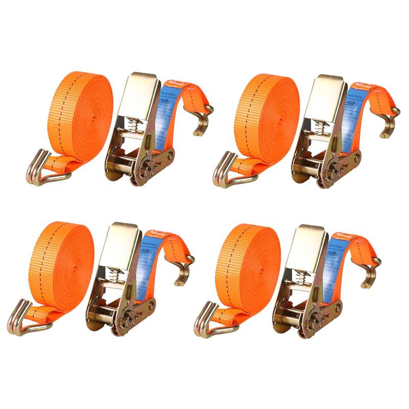 4 Stück Spanngurte mit Haken Ratsche in 4m 1000kg 1T Zweiteilig 25 mm Ratschengurt Zurrgurte 2204lb Break Strength für Ladungssicherung TÜV/GS Zertifiziert (Orange) A von Anttyscar