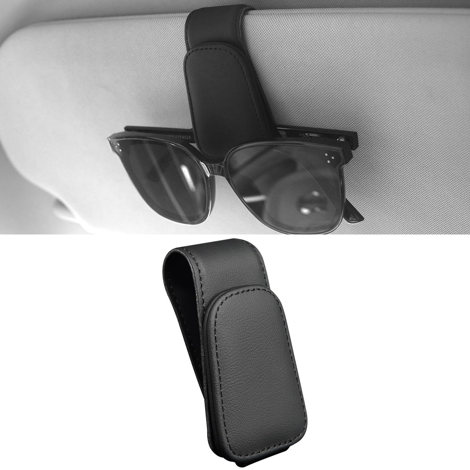 Anwlki Sonnenbrillenhalter für Auto Visier Magnetische Leder Brillenhalter Visier Clip, Brille Brillenbügel Ticket Karte Clip (Gewöhnliches Schwarz) von Anwlki