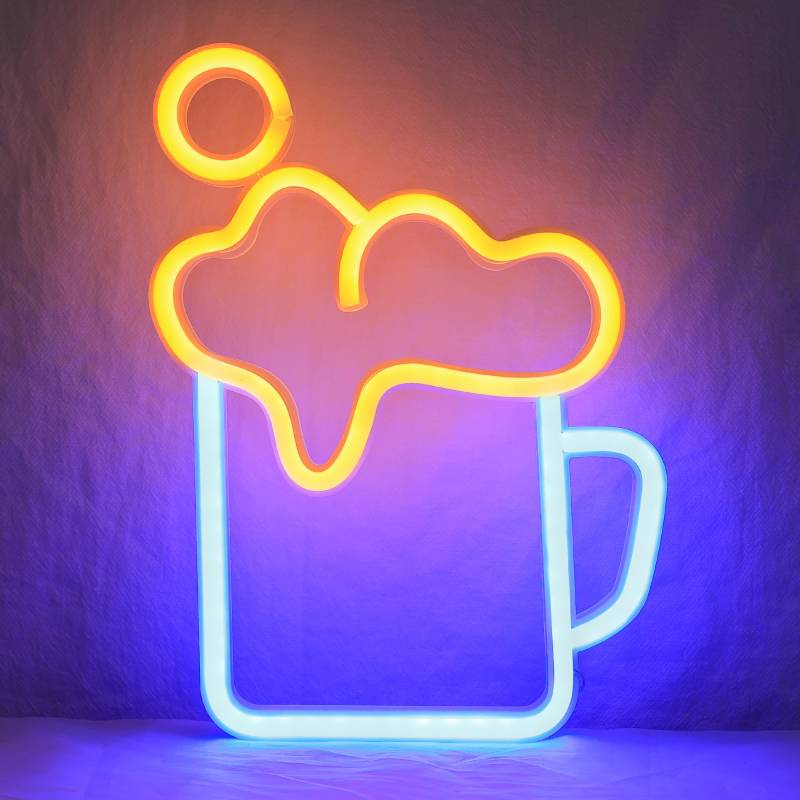 Steht an neon für den Jungen (Blue Beer Mu) Neon-Bierschilder als Wanddekoration, USB-betriebenes Blau-Gelbes Bierkrug-Schild für Ehemann Freund, Geschenke für Bar, Nachtclub, Café von Anywin