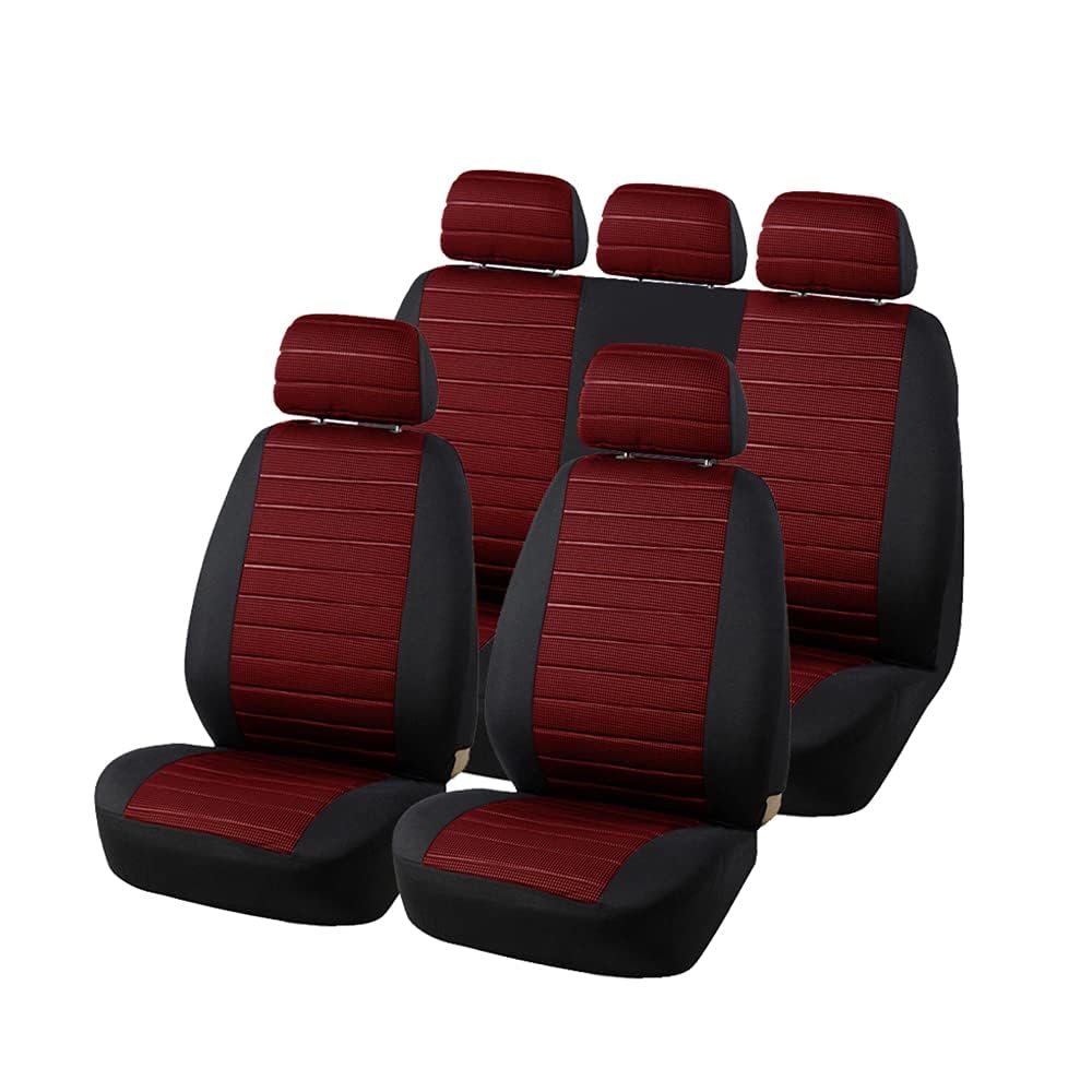 Aodelai Autositzbezüge Full Set Universal Fit Jacquard Tuch Auto Sitzbezüge Set Rot Sitzbezüge Auto Set Stoff Universal Autositzbezüge Sitzschoner Auto Schonbezug Autositz von Aodelai