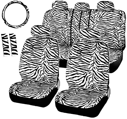 Zebra Autositzbezüge, komplettes Set, vorne und hinten, komplett mit 2 Sicherheitsgurtpolstern und universellen 38,1 cm Lenkradbezug, passend für Autos, Lkws, SUVs oder Vans, für Frauen (Zebra) von Aodelai